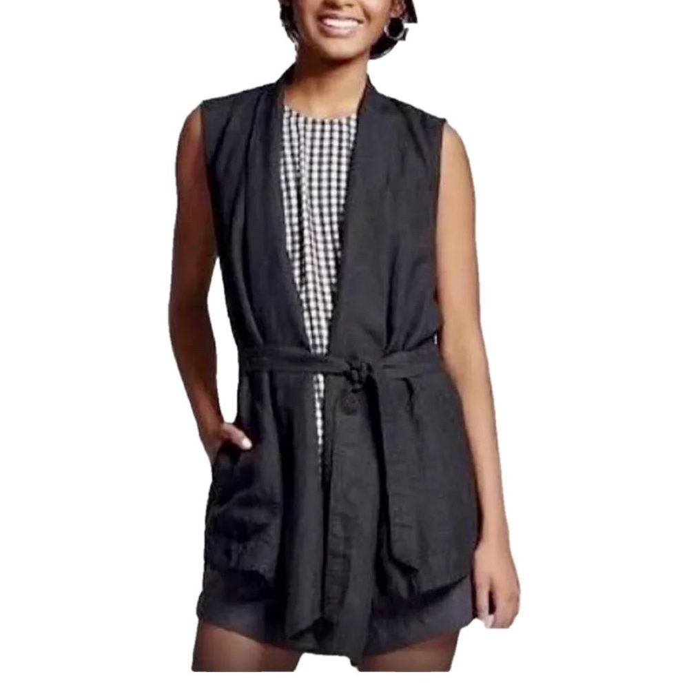 Who What Wear Black Sleeveless Tie-Waist Vest